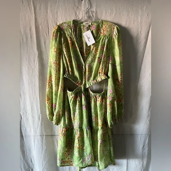 entro green floral dress Entro Mid Length Floral Smocked Dress main image 0